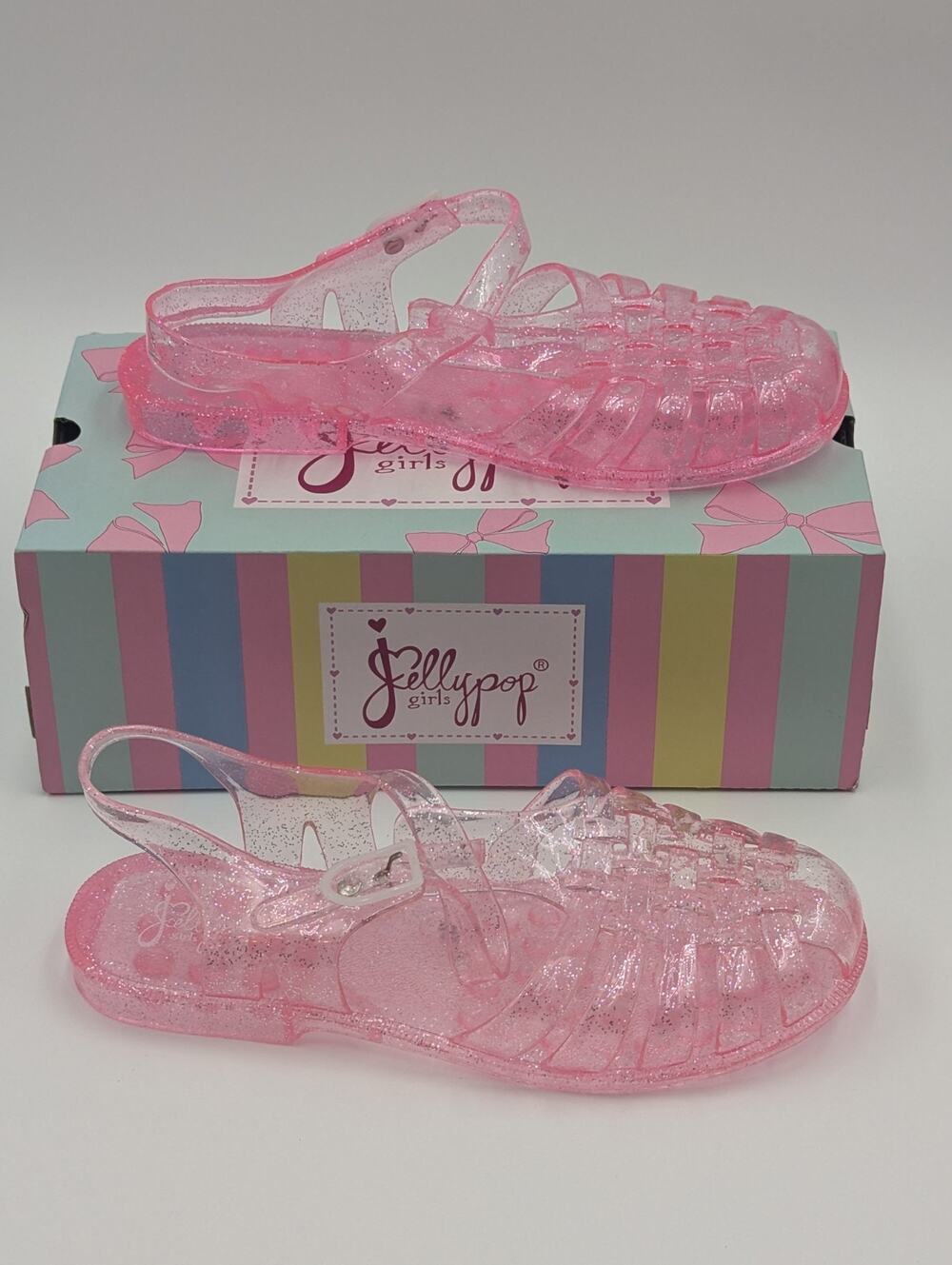 JELLYPOP Girls Kids Size 3 Hot Pink Glitter Jellyfish Strap Sandals Slippers